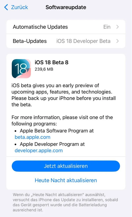 临川苹果手机维修分享苹果 iOS / iPadOS 18 开发者预览版 Beta 8 发布 